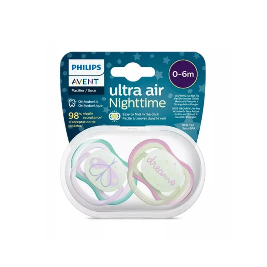 Avent 2 Ultra Air Night Time Soother 0-6 - Girl