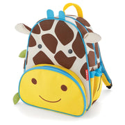 Giraffe kids backpack with yellow front pocket and brown spot pattern