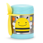Bee-themed food storage jar with smiling bee face, blue lid and yellow handle