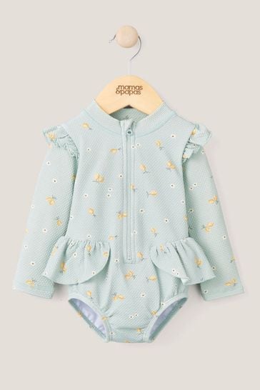 Mamas & Papas Long Sleeve Frill Swimsuit - Blue Lemon | Mamas & Papas, Babies, Nursing, Swimsuit
