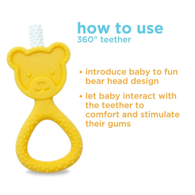 360 Degree Soft Bristle Teddy Bear Silicone Teether Toy - Yellow