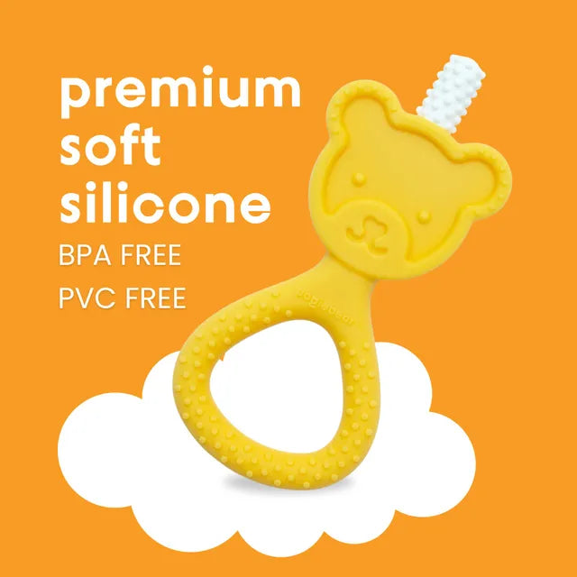 360 Degree Soft Bristle Teddy Bear Silicone Teether Toy - Yellow