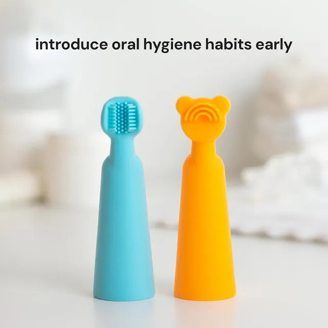 Baby Silicon Finger Brush & Tongue Scraper - Blue/Orange