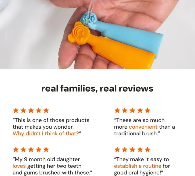 Baby Silicon Finger Brush & Tongue Scraper - Blue/Orange