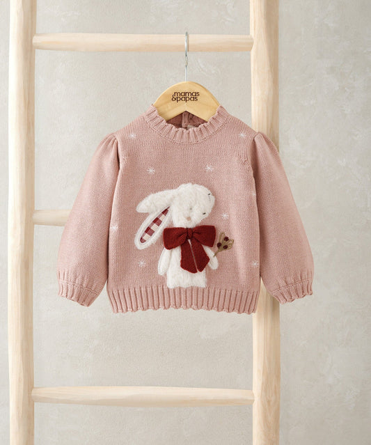 Mamas & Papas Pink Bunny Christmas Jumper Jumper