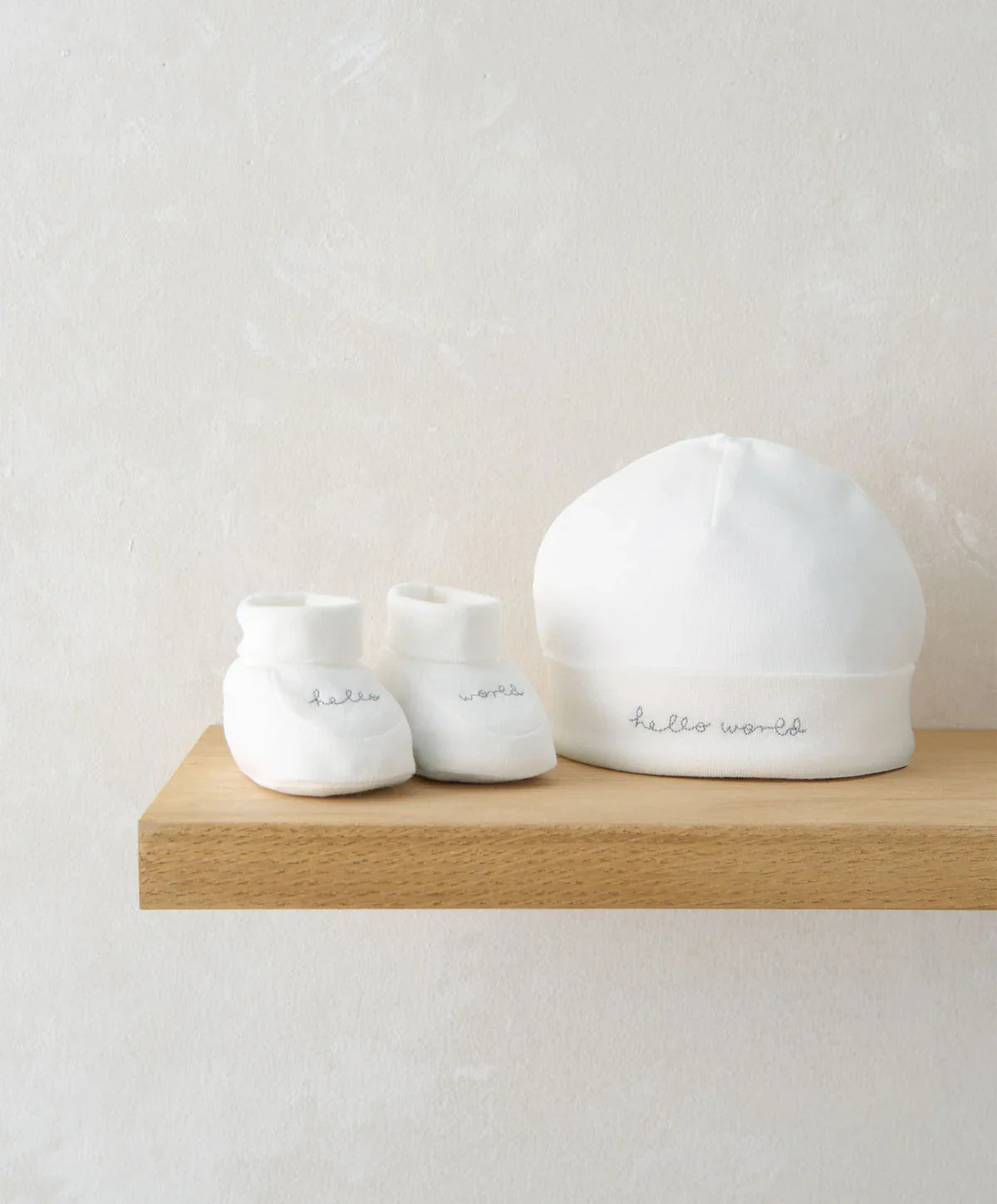 Hello World Hat & Booties - White