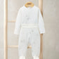 White long-sleeve footed baby bodysuit with space-print pants
