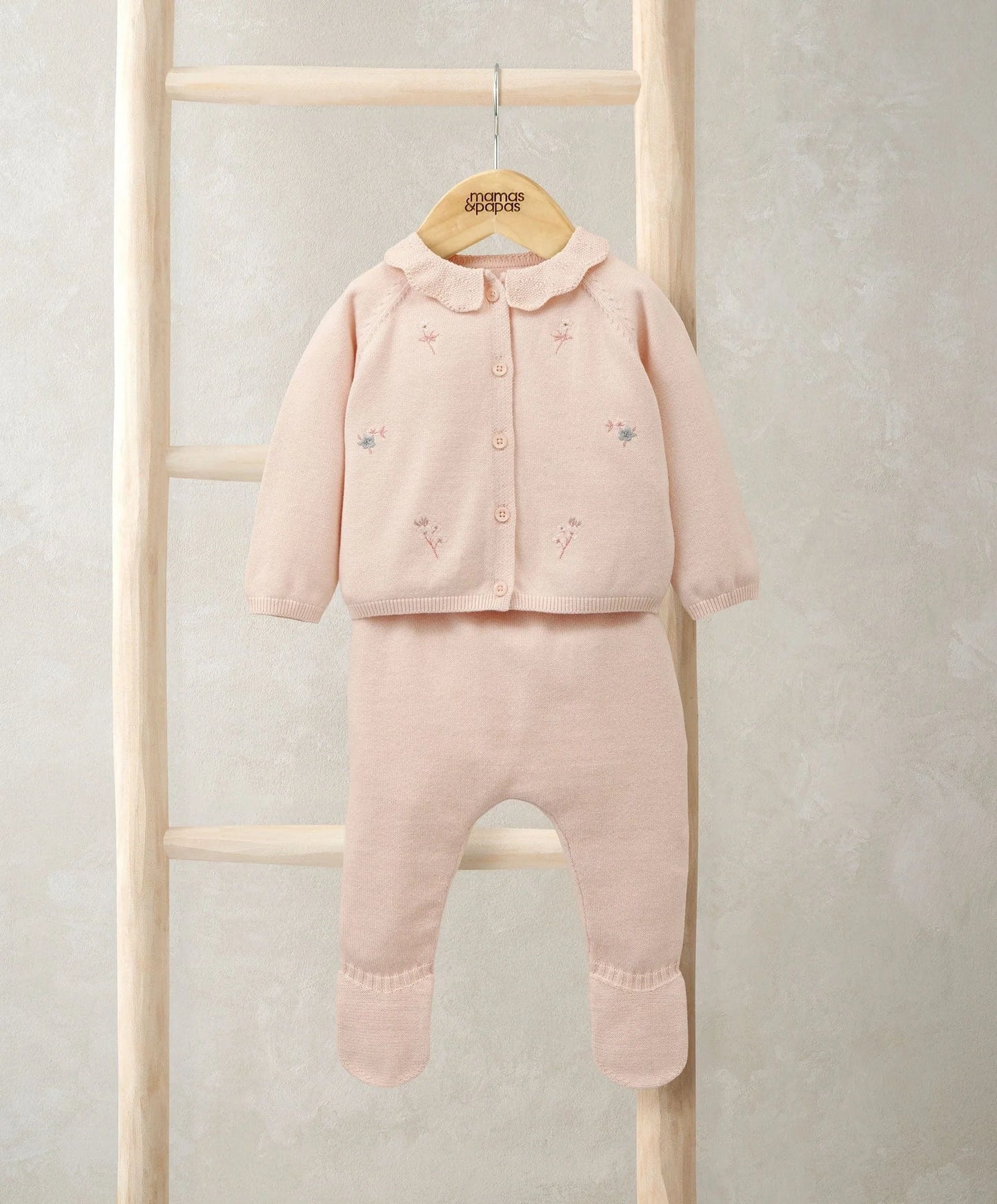 Mamas & Papas Peter Pan Collar Embroidered Top & Leggings Set (2 Pieces) - Pink