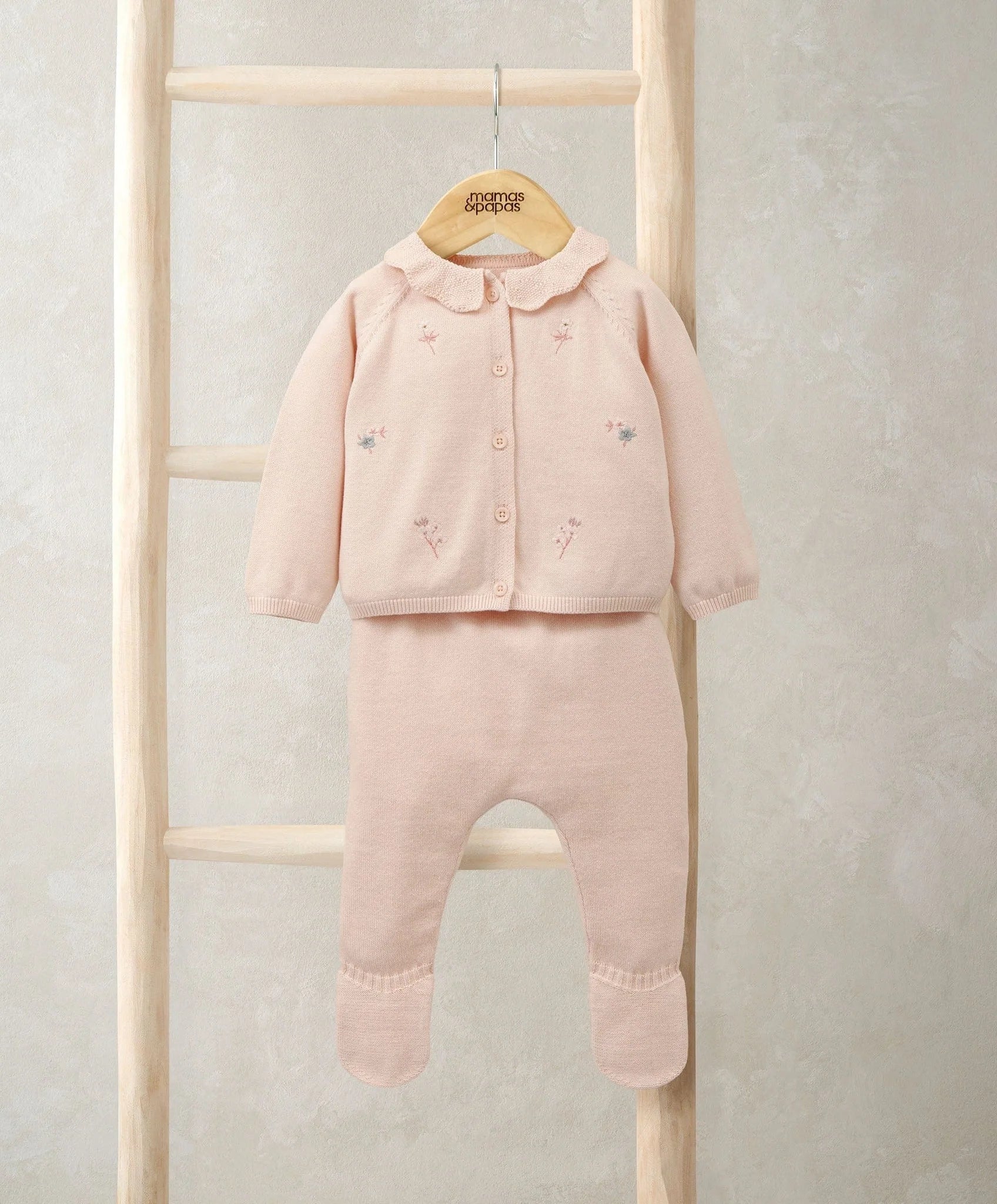 Mamas & Papas Peter Pan Collar Embroidered Top & Leggings Set (2 Pieces) - Pink