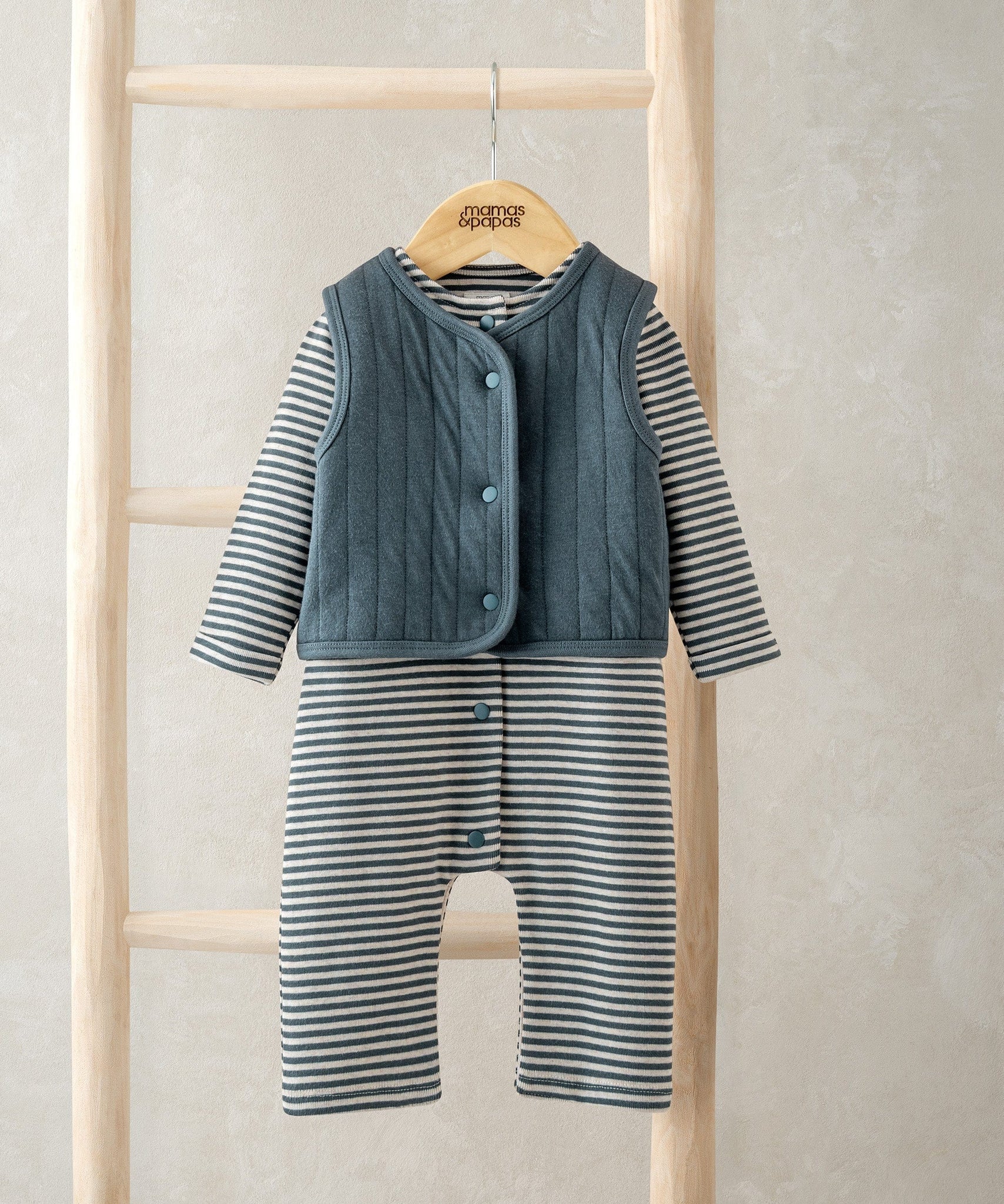 Mamas & Papas Quilted Gilet & Striped Romper Outfit Set