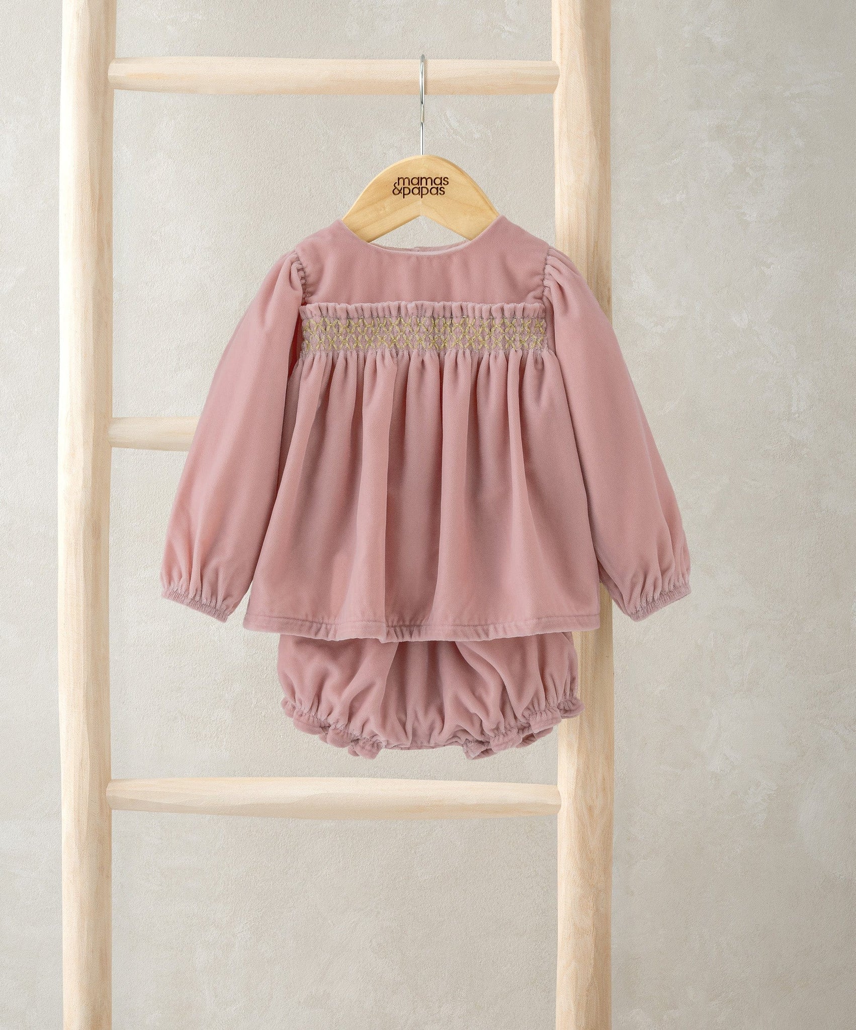 Mamas & Papas Smock Velvet Dress & Bloomers Outfit Set