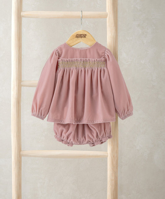 Mamas & Papas Smock Velvet Dress & Bloomers Outfit Set