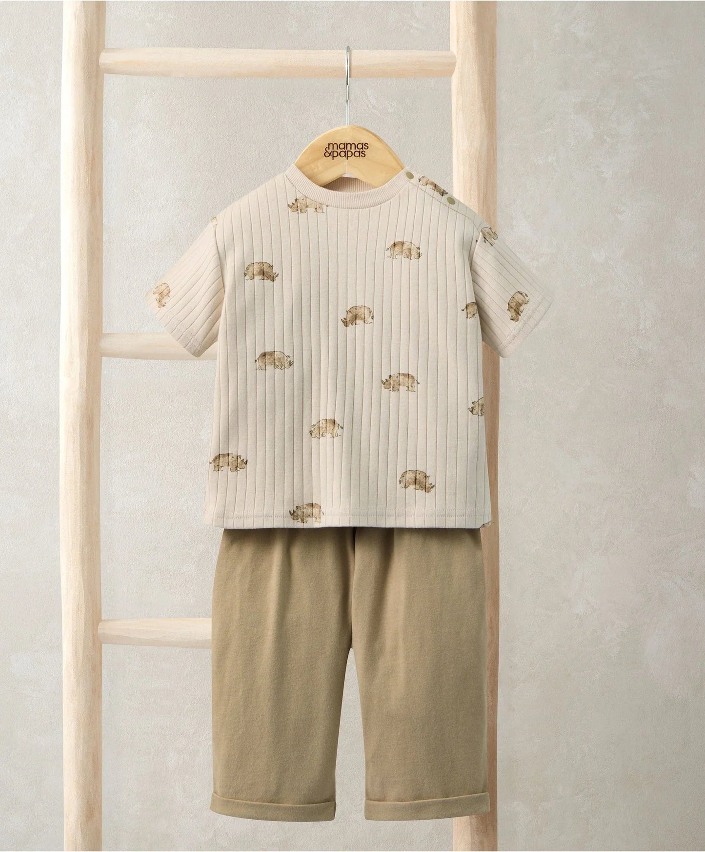 Mamas & Papas Rhino Ribbed T-Shirt & Trousers Outfit Set