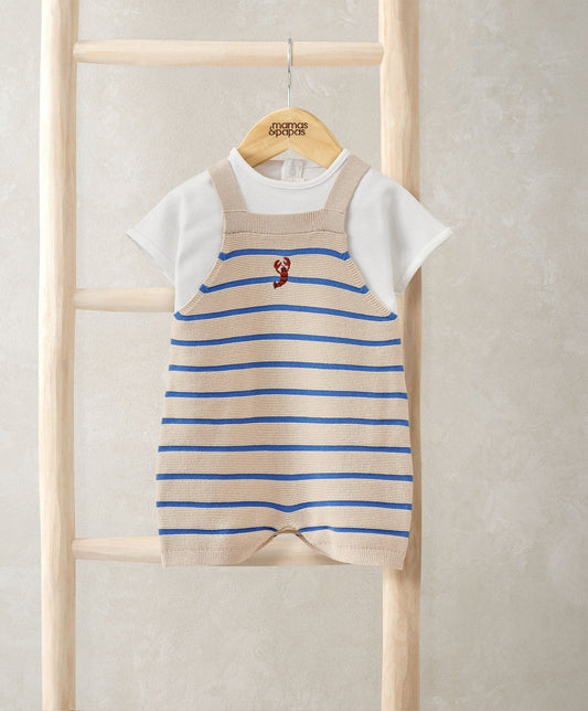 Mamas & Papas Knitted Dungarees & T-Shirt Set