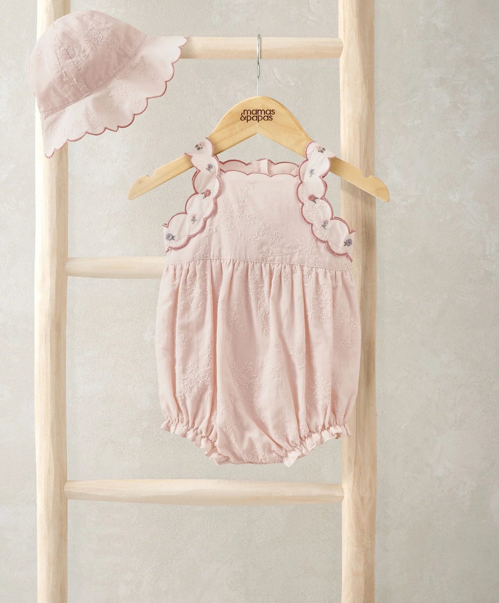 Mamas & Papas French Pink Romper & Sun Hat
