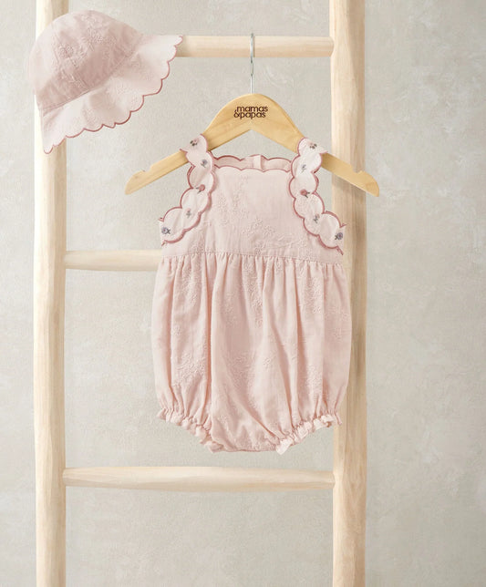 Mamas & Papas French Pink Romper & Sun Hat