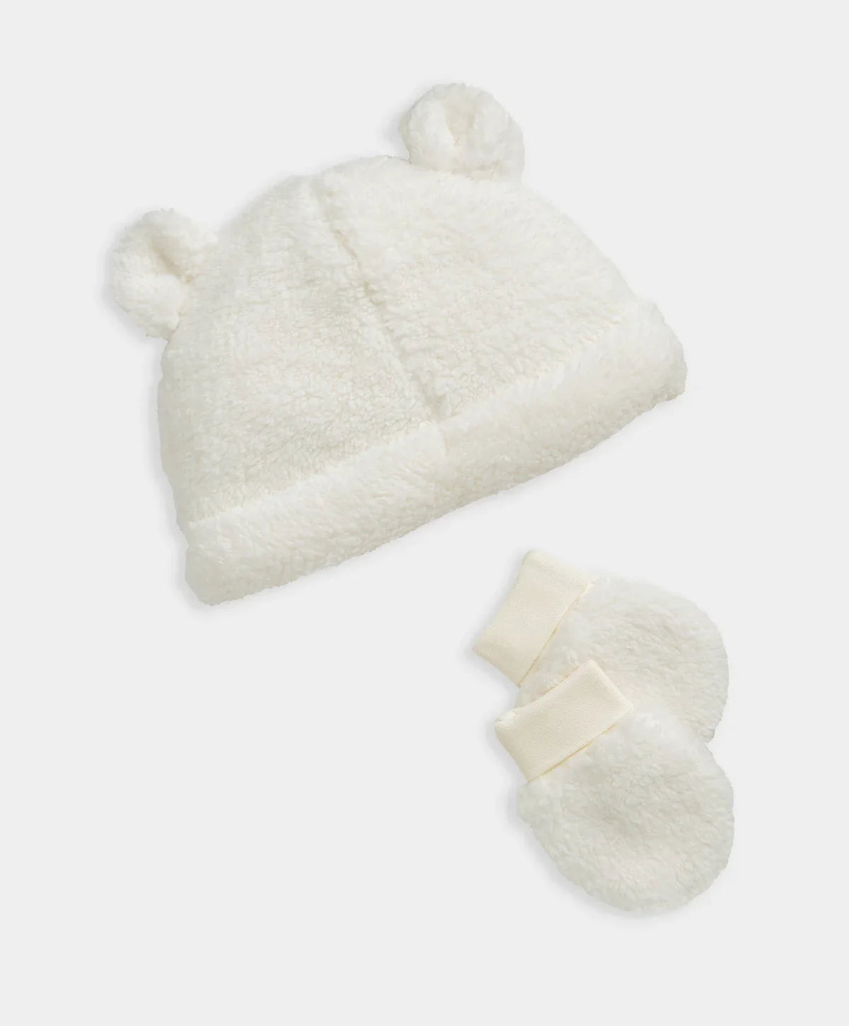 Cream Borg Hat & Mitts Set