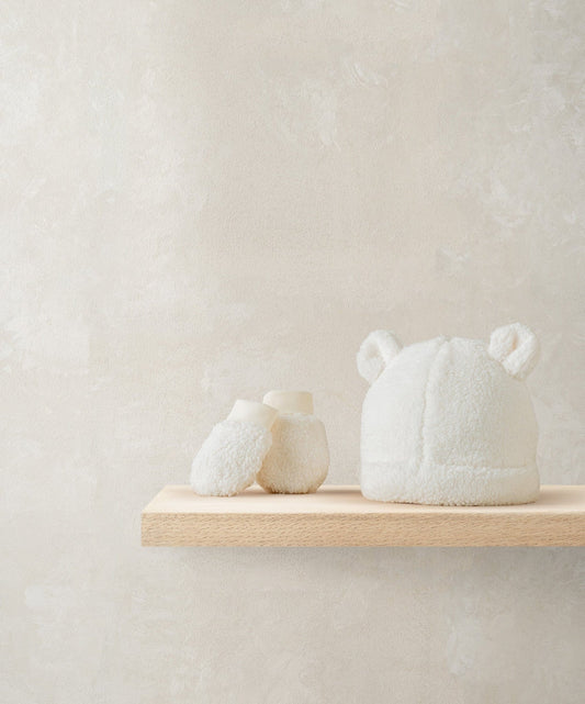 Mamas & Papas Cream Borg Hat & Mitts Set Hat & Mitt