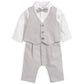 Cream linen mock romper with bow tie and buttoned waistcoat vest