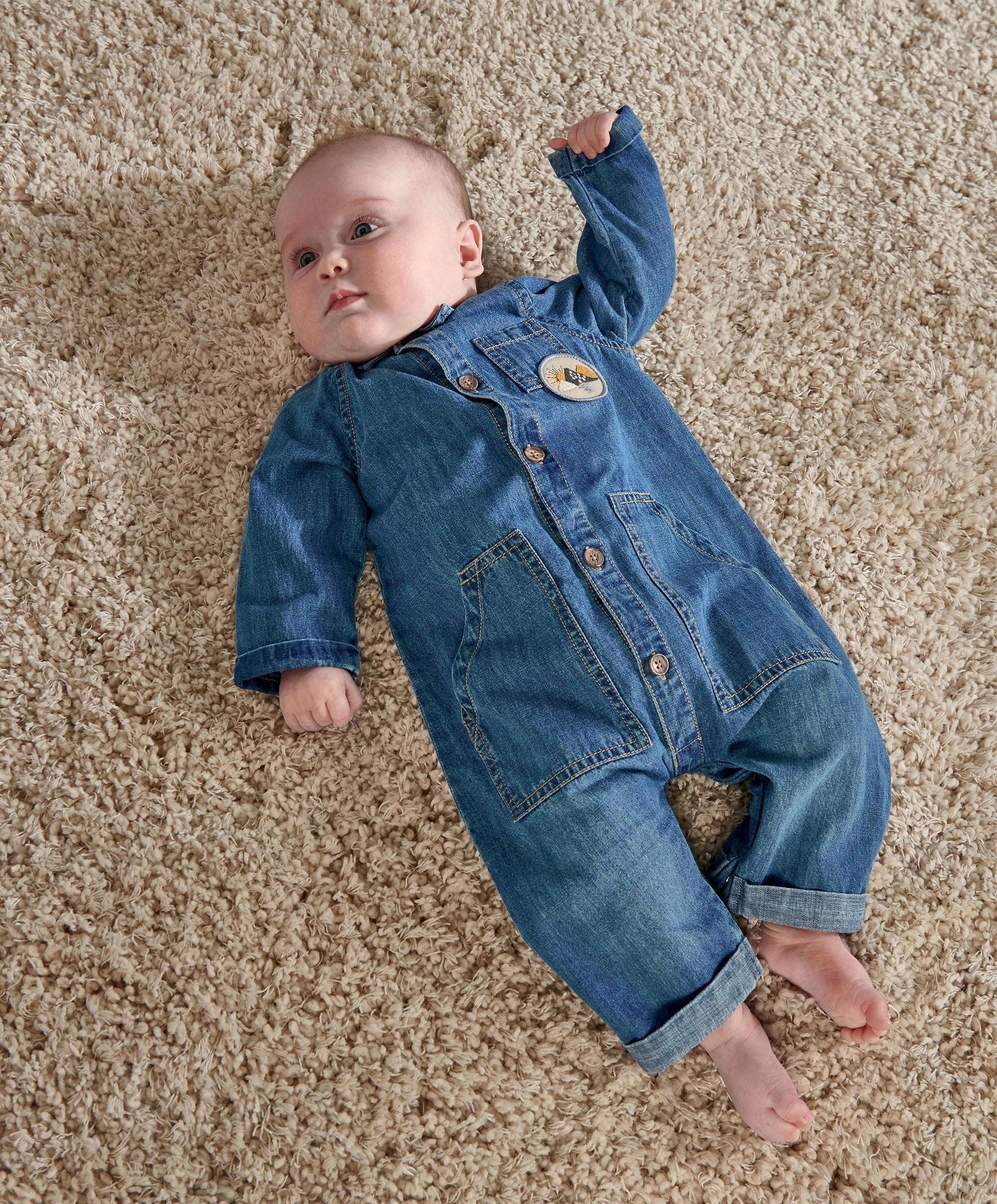 Mamas & Papas Denim Boiler Suit with Woven Badge - Blue