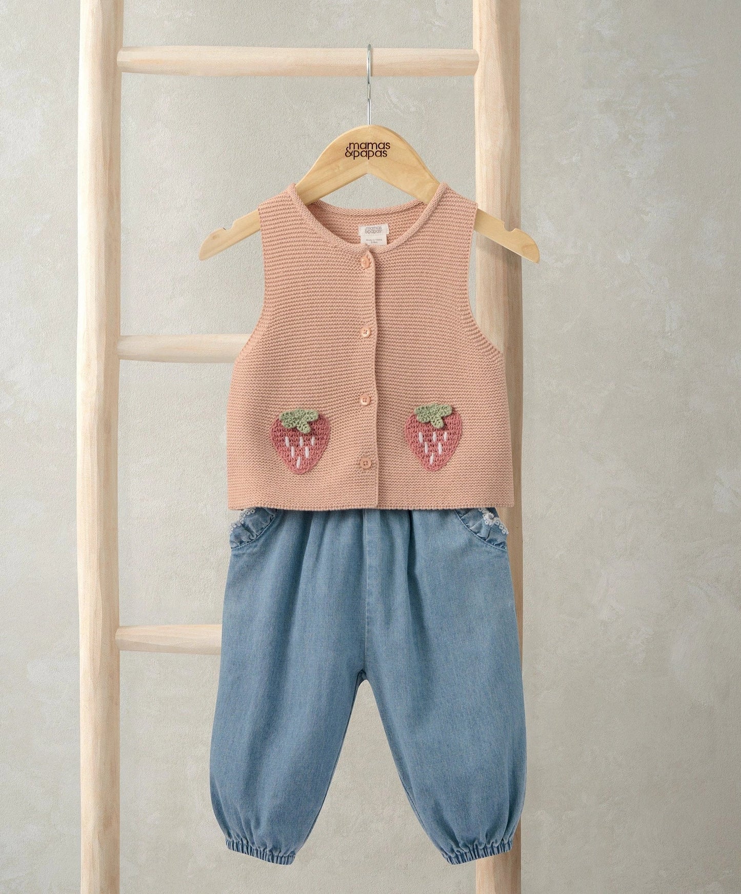 Mamas & Papas Knitted Waistcoat and Denim Trousers