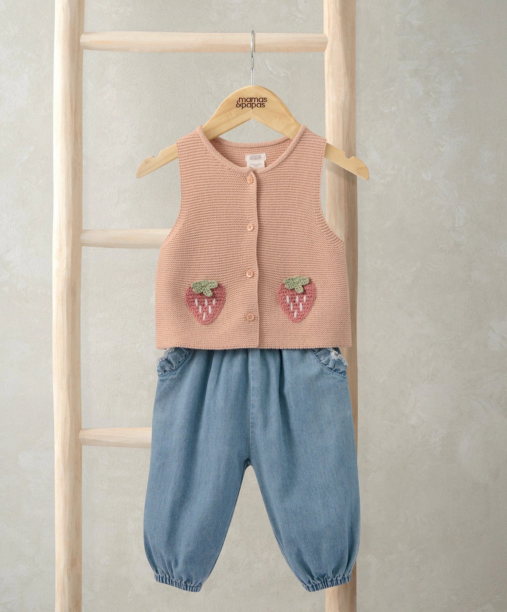 Mamas & Papas Knitted Waistcoat and Denim Trousers