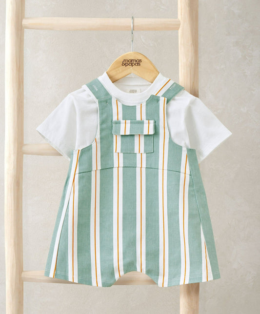 Mamas & Papas Striped Short Dungarees and T-shirt