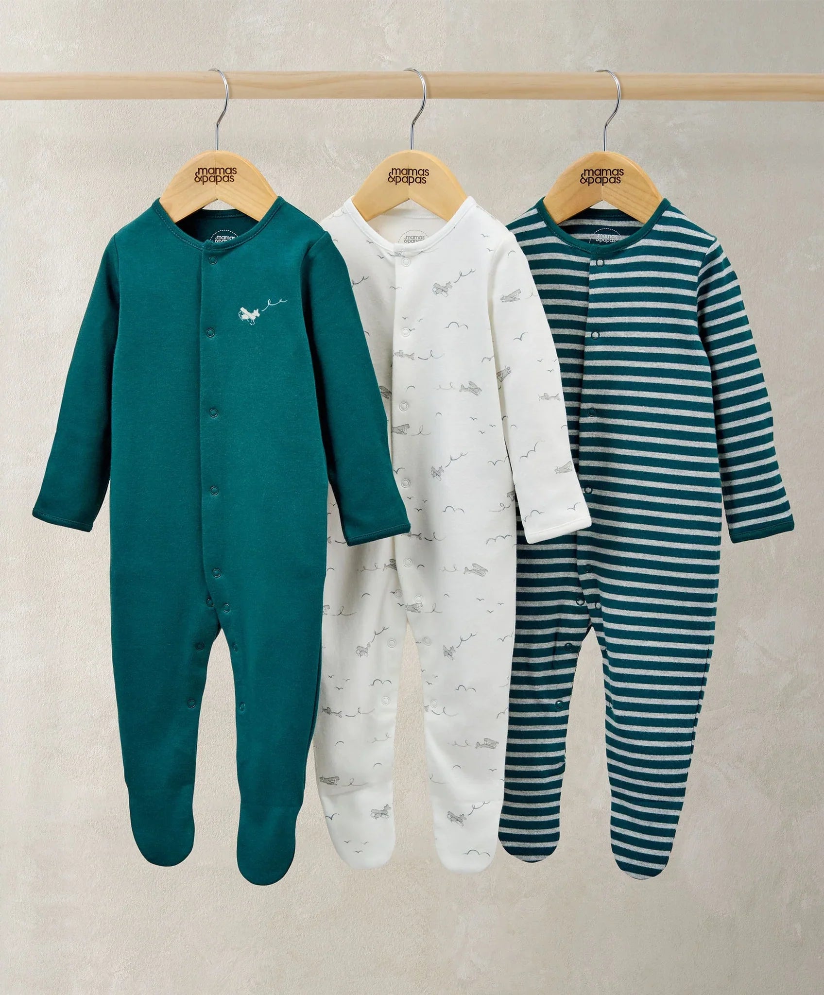 Mamas & Papas Sleepsuits (Pack of 3) - Planes Stripe