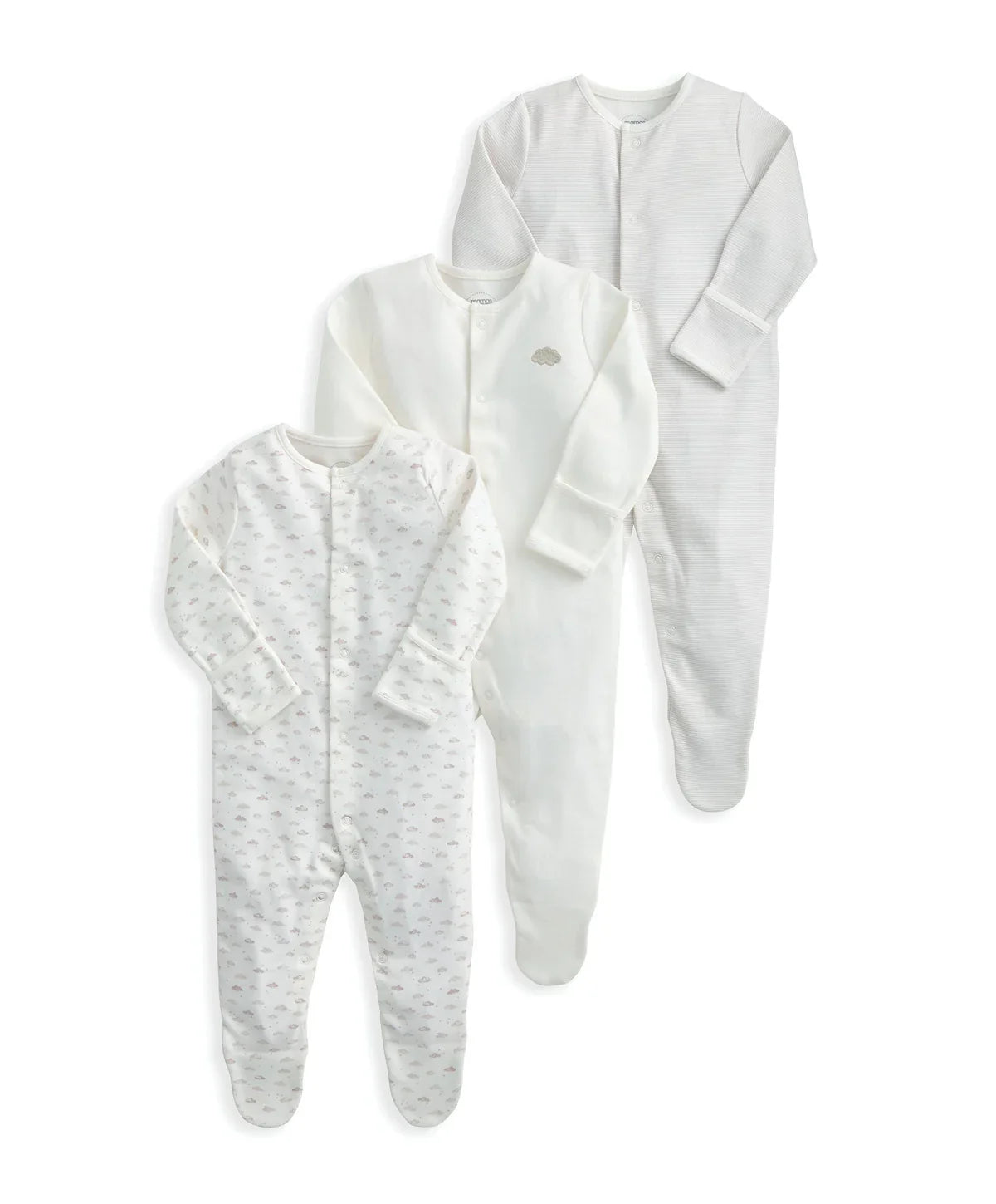 Sleepsuits (Pack of 3) - Cloud Stripe & Placement Prints