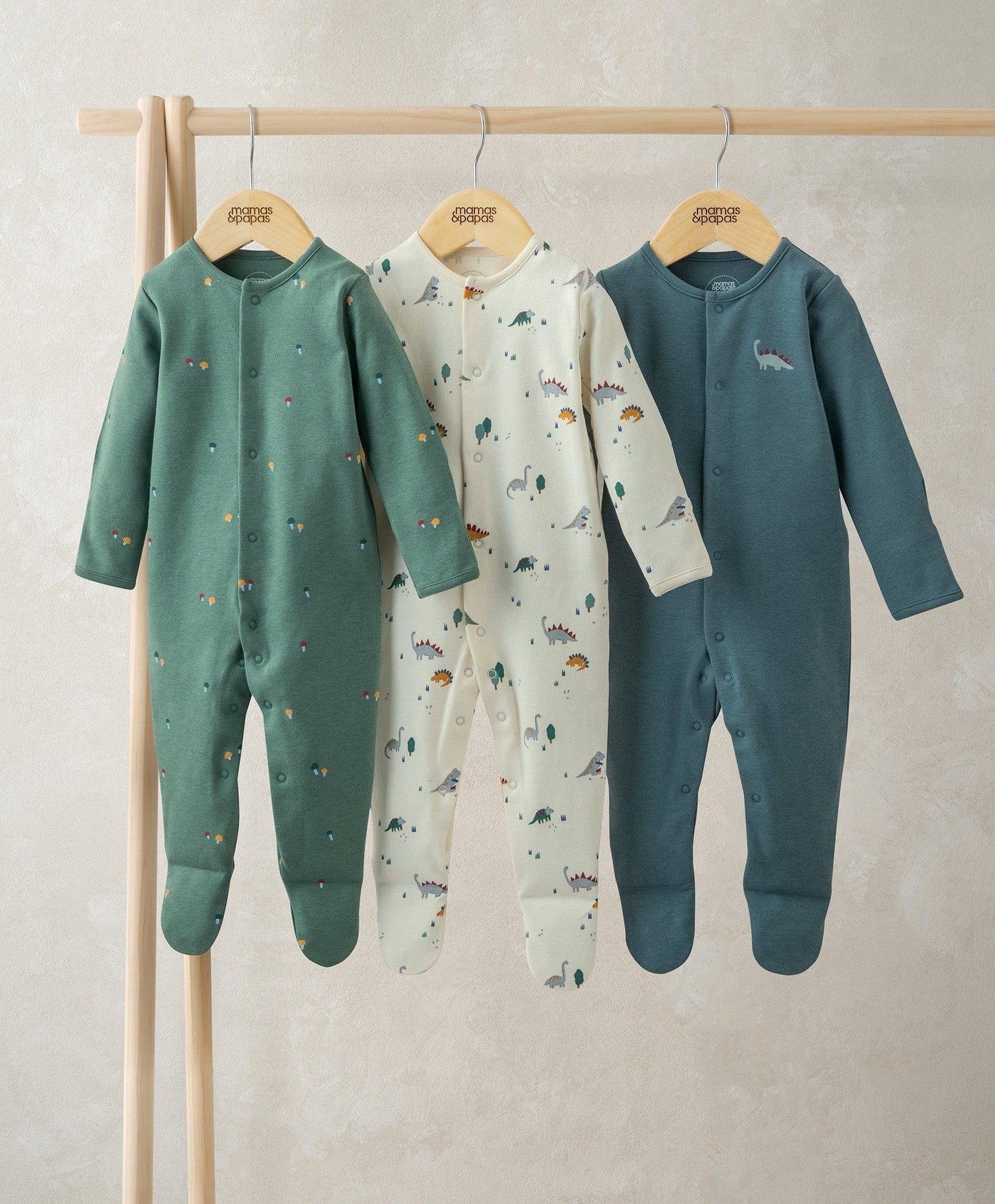 Mamas & Papas Dinosaurs Sleepsuits (Pack of 3) Sleepsuit
