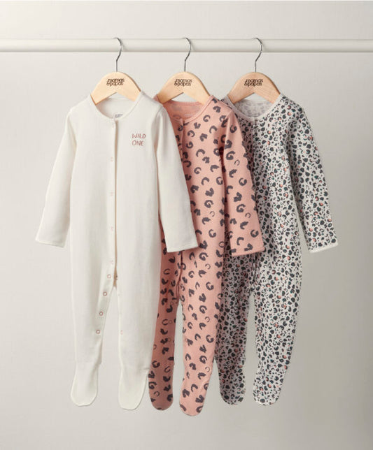 Mamas & Papas Leopard Print Jersey Cotton Sleepsuit - Set of 3 | Mamas & Papas, Babies, Nursing, Sleepsuit