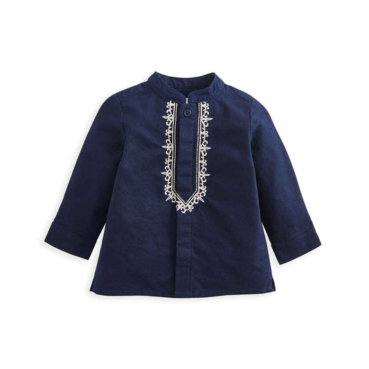 Mamas & Papas Navy Embroidered Eid Shirt