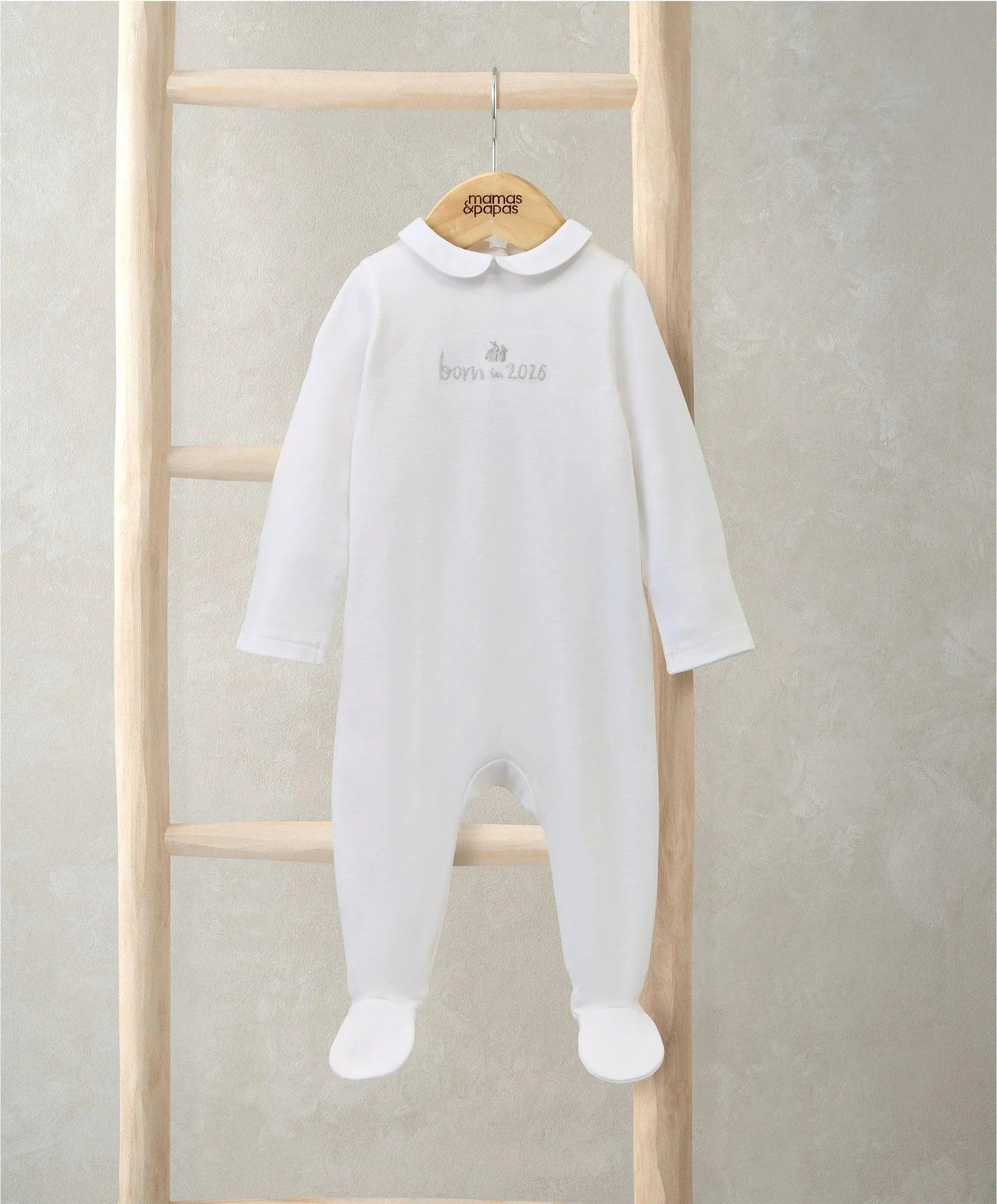 Mamas & Papas Born in 2026 Embroidered All In One White