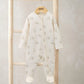 Cream bear-print footed onesie with front zip and long sleeves