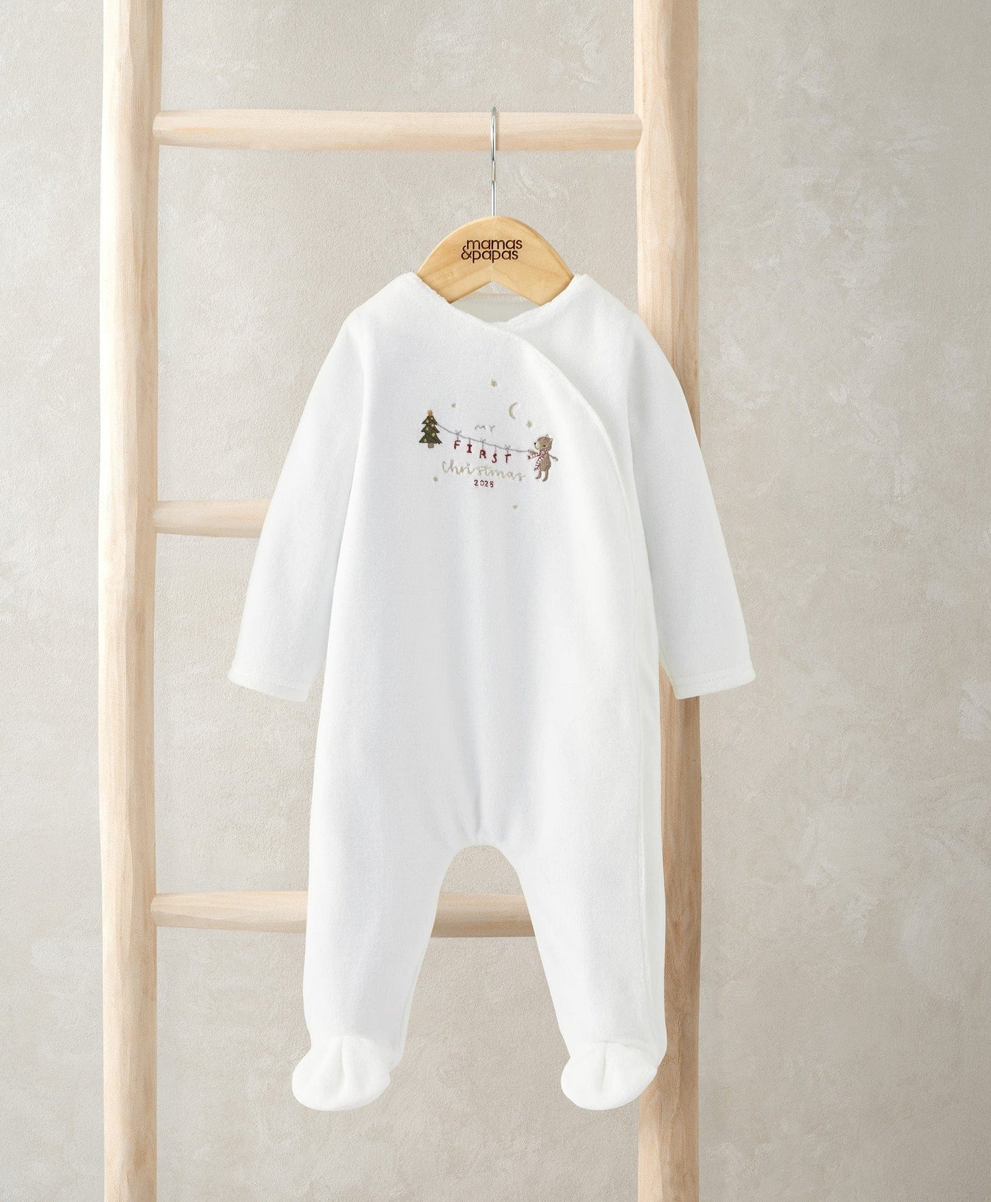 Mamas & Papas My First Christmas Velour All-in-one Bodysuit