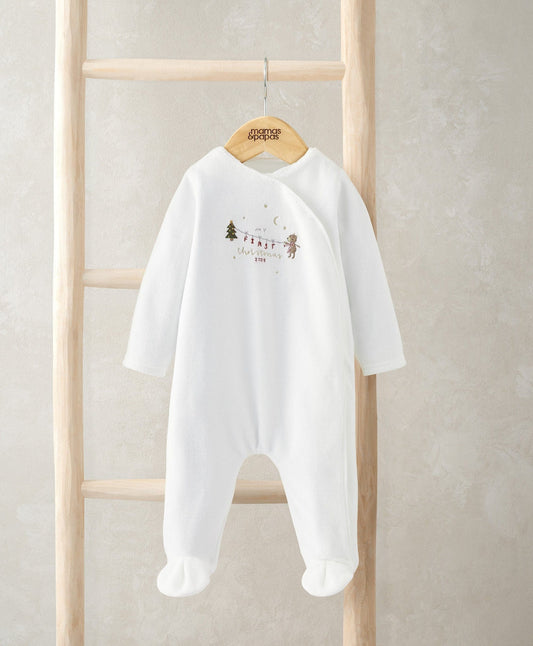 Mamas & Papas My First Christmas Velour All-in-one Bodysuit