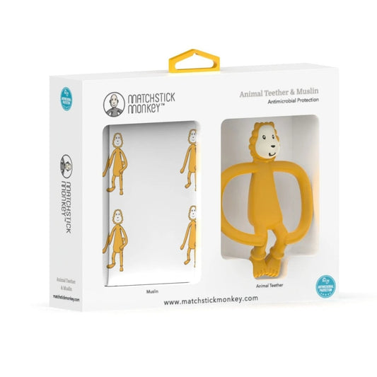 Animal Teether & Muslin Lion Gift Set | Teether | Matchstick Monkey for Mamas & Papas LB - Activity & Sensory Toys