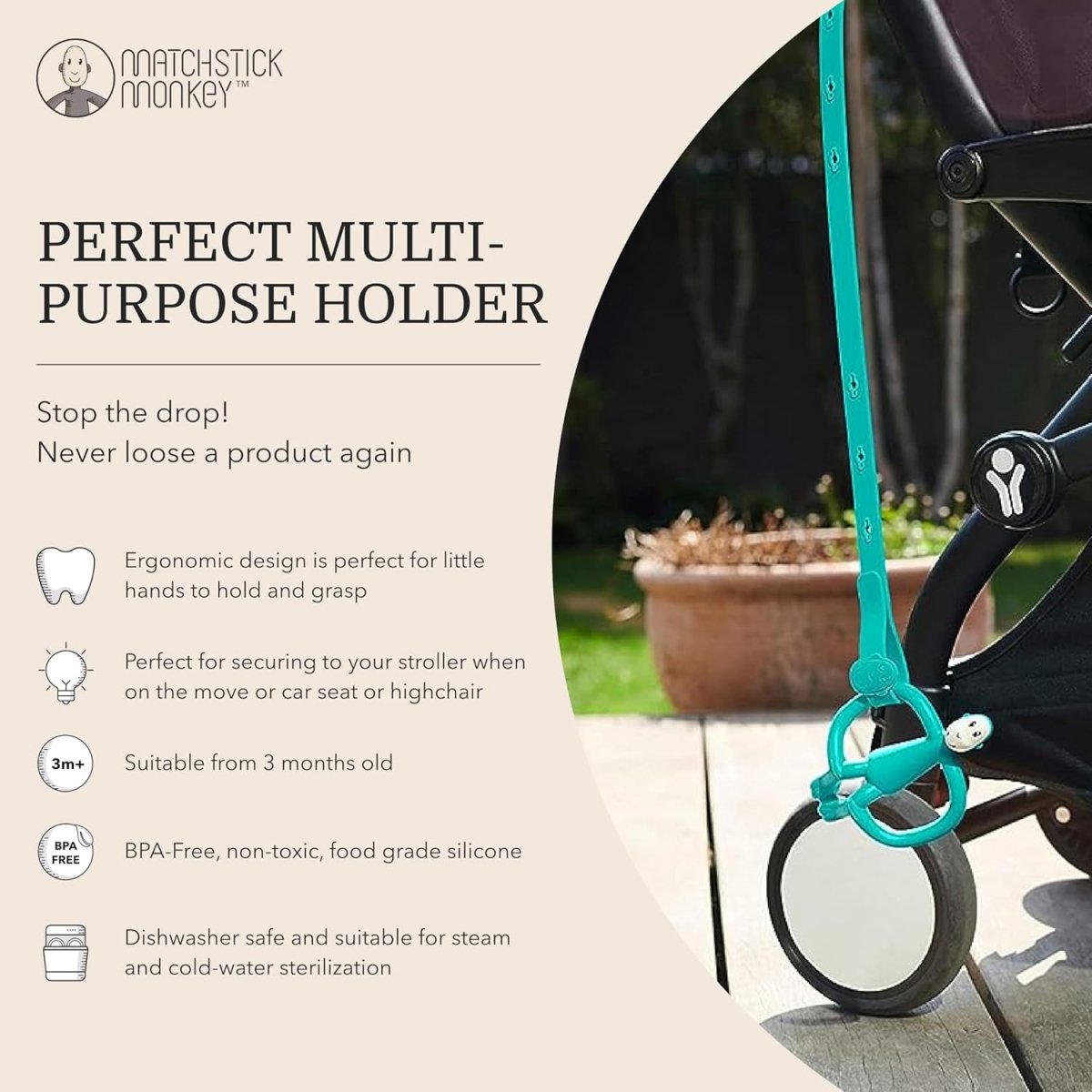 Antimicrobial Silicone Multi - Use Product Holder Strap For Teether | Teether | Matchstick Monkey for Mamas & Papas LB - Activity & Sensory Toys