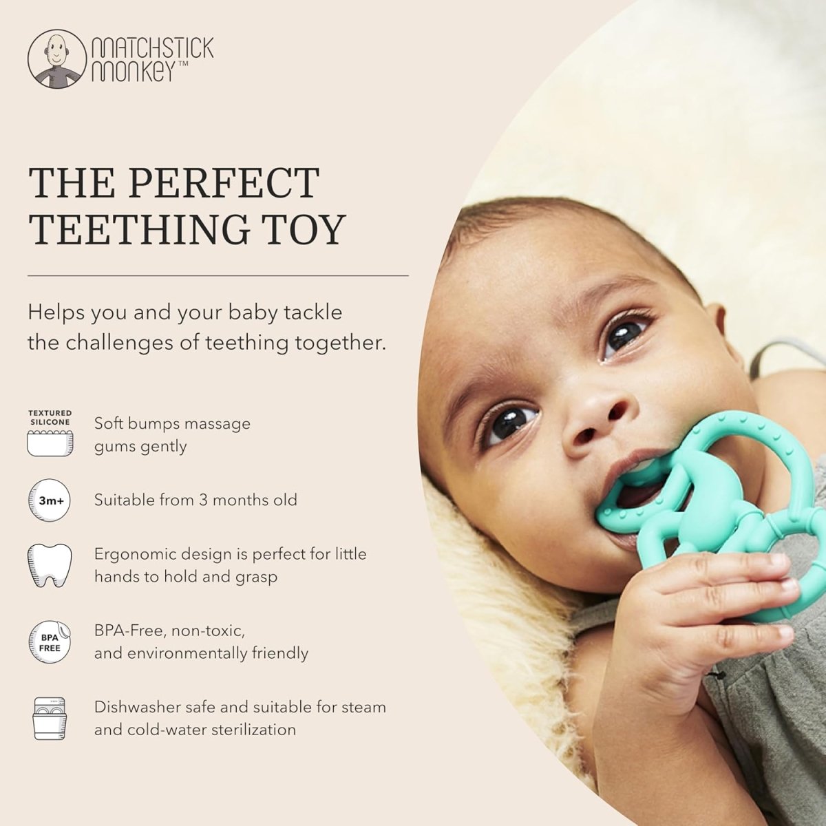 Antimicrobial Silicone Teether Easy To Grip | Teether | Matchstick Monkey for Mamas & Papas LB - Activity & Sensory Toys