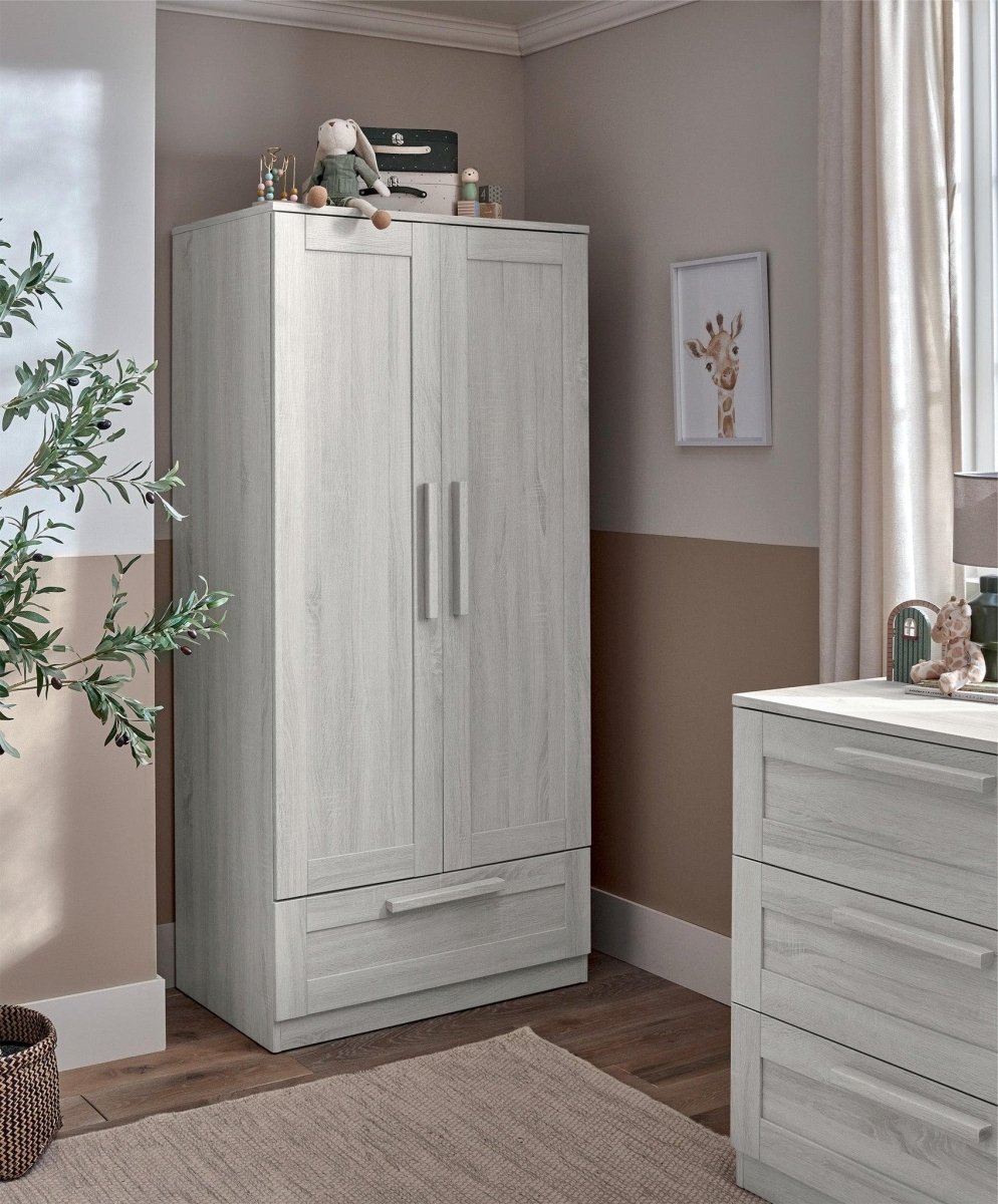 Atlas 2 Door Nursery Wardrobe with Storage Drawer - Nimbus White | Nursery Furniture | Mamas & Papas for Mamas & Papas LB - colorneed