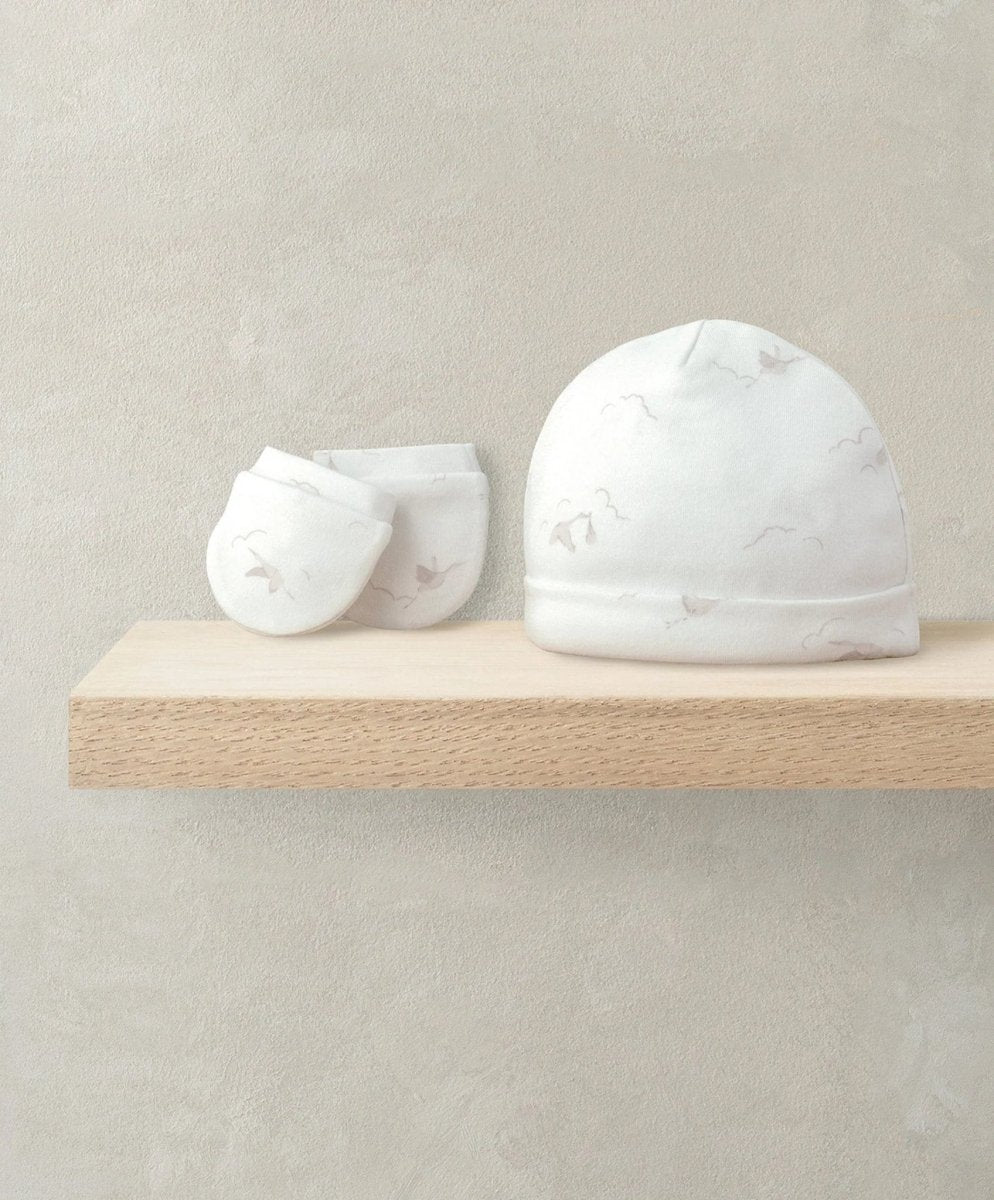 Baby Hat & Mitts - Stork Print | Accessory | Mamas & Papas for Mamas & Papas LB - 6hr