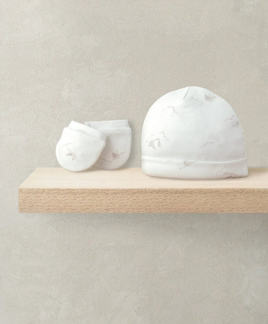 Baby Hat & Mitts - Stork Print | Accessory | Mamas & Papas for Mamas & Papas LB - 6hr