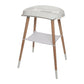 White bath stand with oval tub, light wood legs, and lower support tray