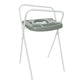 Green plastic bath support stand with round basin and side handle