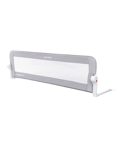 Grey fabric bed safety rail with curved frame and side clamp, 150 cm