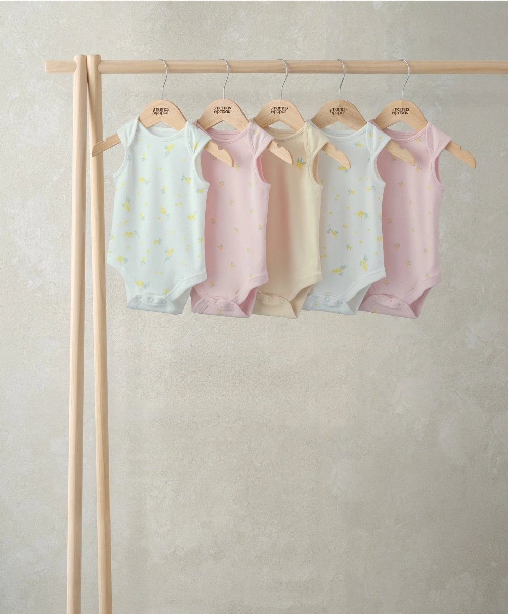 Bodysuits (Pack of 5) - Lemon Print New Born | Bodysuit | Mamas & Papas for Mamas & Papas LB - 6hr