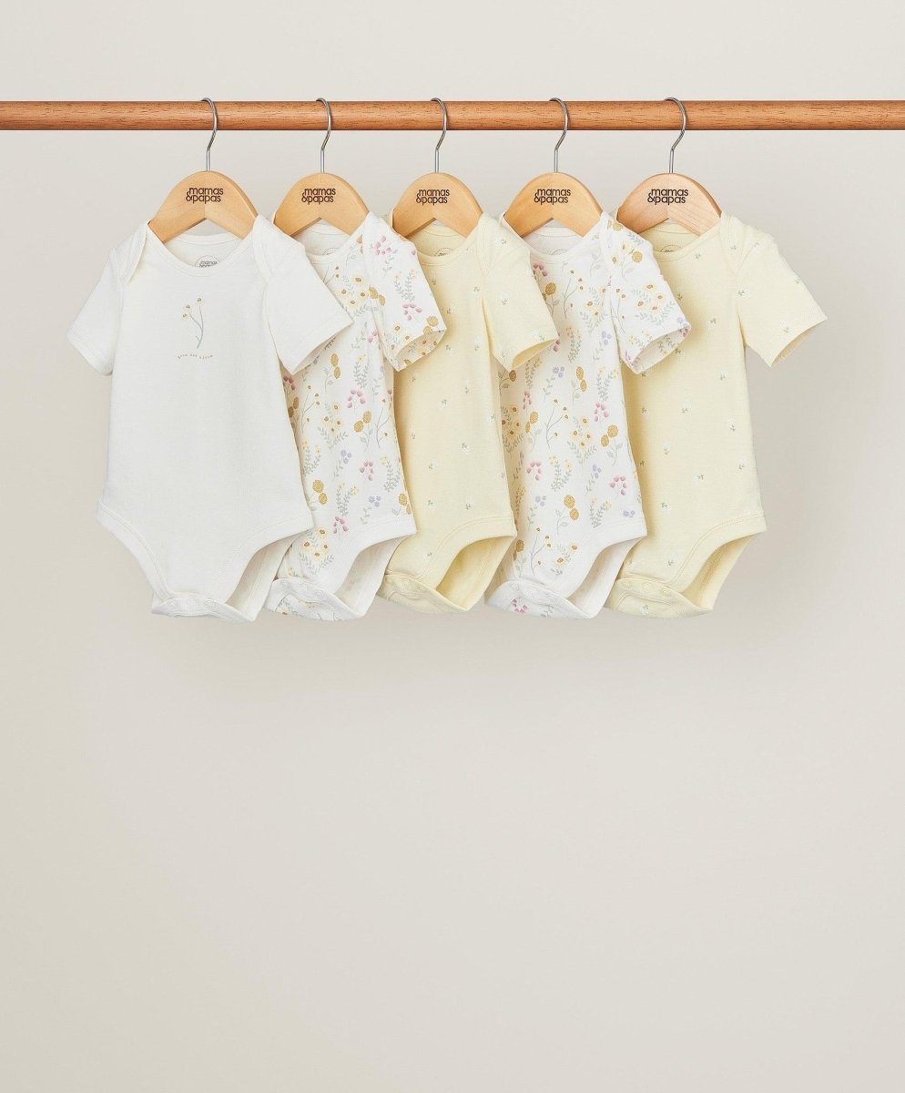 Botanical Garden Sleepsuits (Set of 5) - Yellow | Bodysuit | Mamas & Papas for Mamas & Papas LB - 6hr
