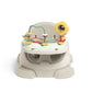 Floor booster seat with activity tray, white top and light grey base with toys