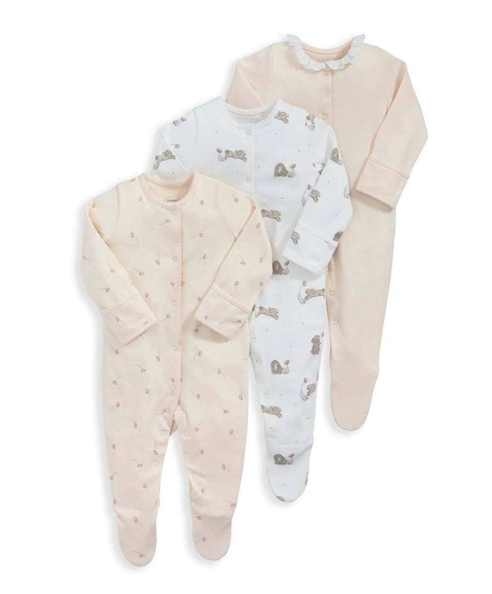 Bunny Floral Sleepsuits (Set of 3) | Sleepsuit | Mamas & Papas for Mamas & Papas LB - 6hr