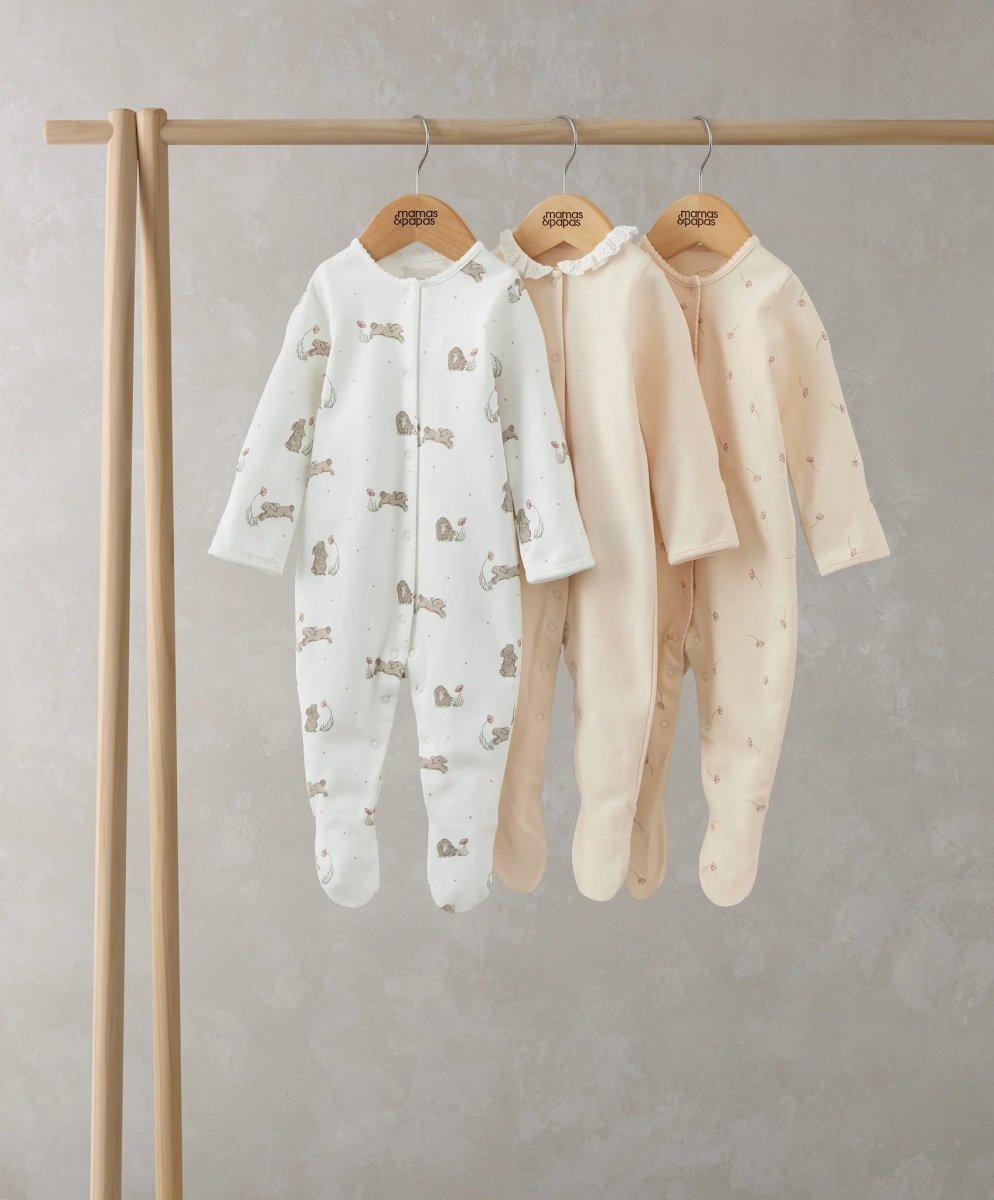 Bunny Floral Sleepsuits (Set of 3) | Sleepsuit | Mamas & Papas for Mamas & Papas LB - 6hr